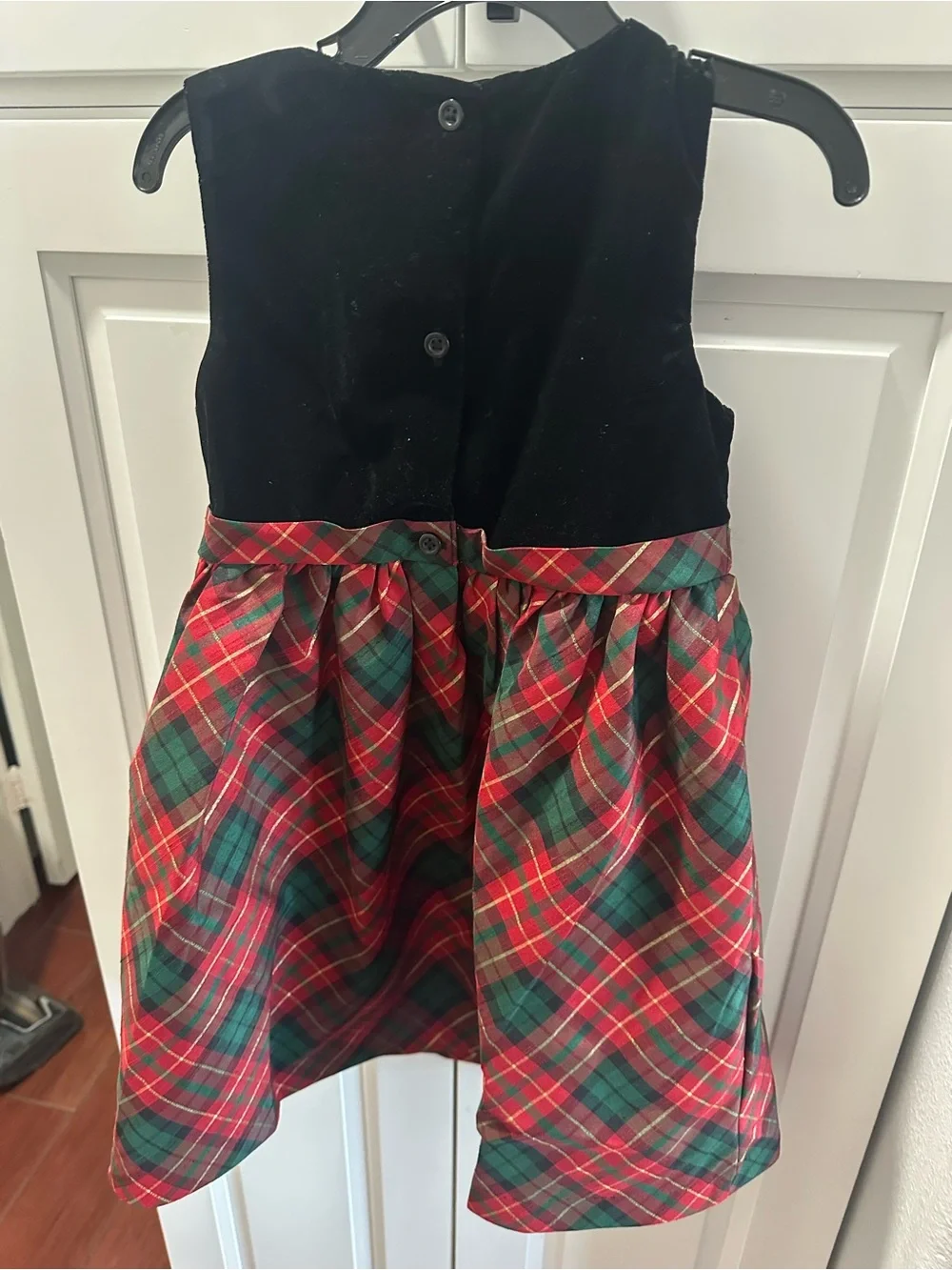 Gymboree Black Velvet Top with Red and Green Plaid Skirt Dress